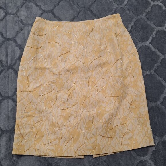 EUC Bzar Ivory & Yellow Lined Pencil Skirt W/ Sequin Detailing-Size 12 - Picture 1 of 4